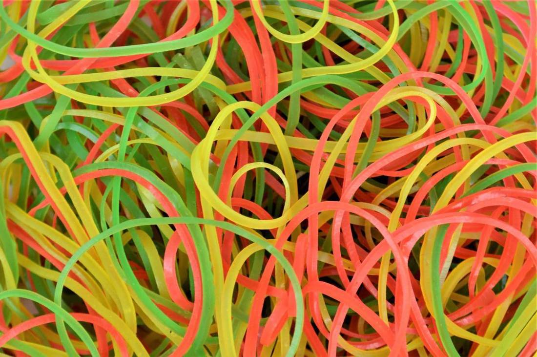 Assorted fluorescent rubber bands red green yellow